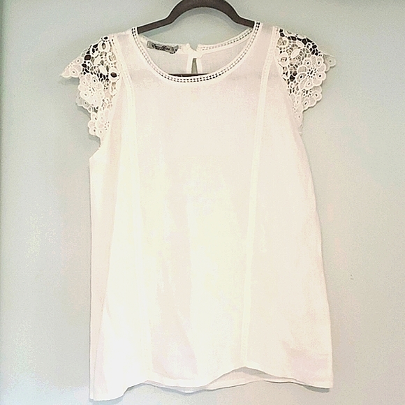 Elena Baldi Tops - Elena Baldi white linen lace blouse size medium